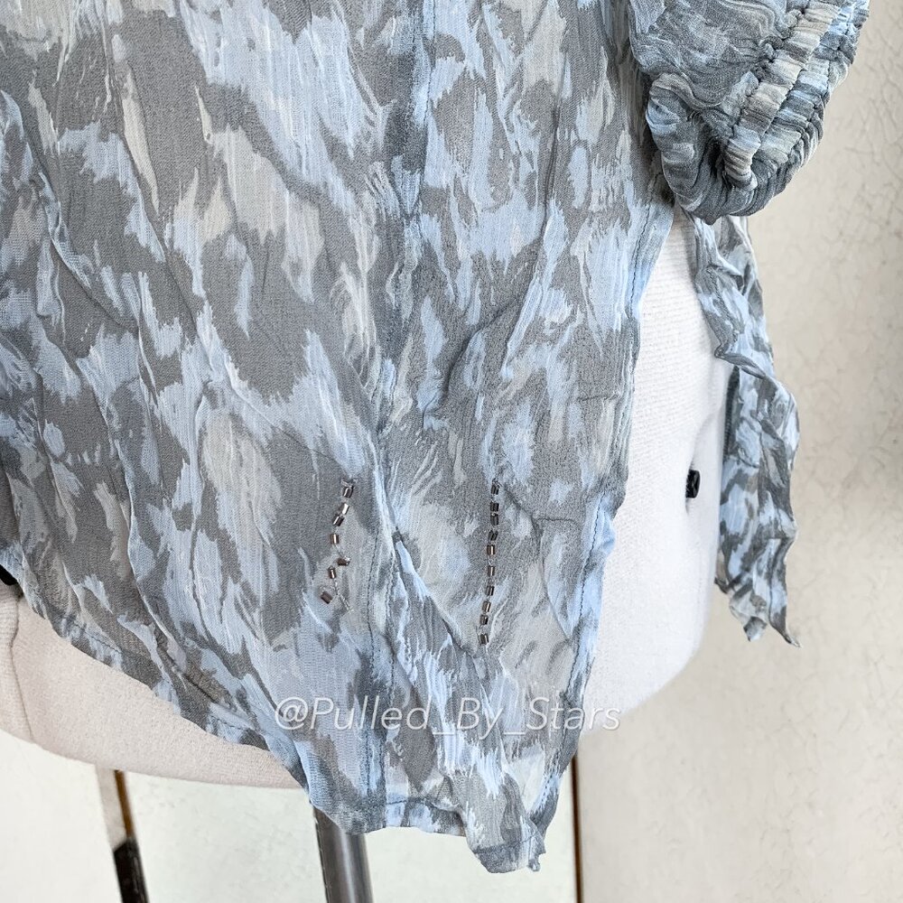 CHAN LUU Blue & Gray Sheer Viscose Blouse with Beaded Embellishments | Size M - Picture 7 of 14